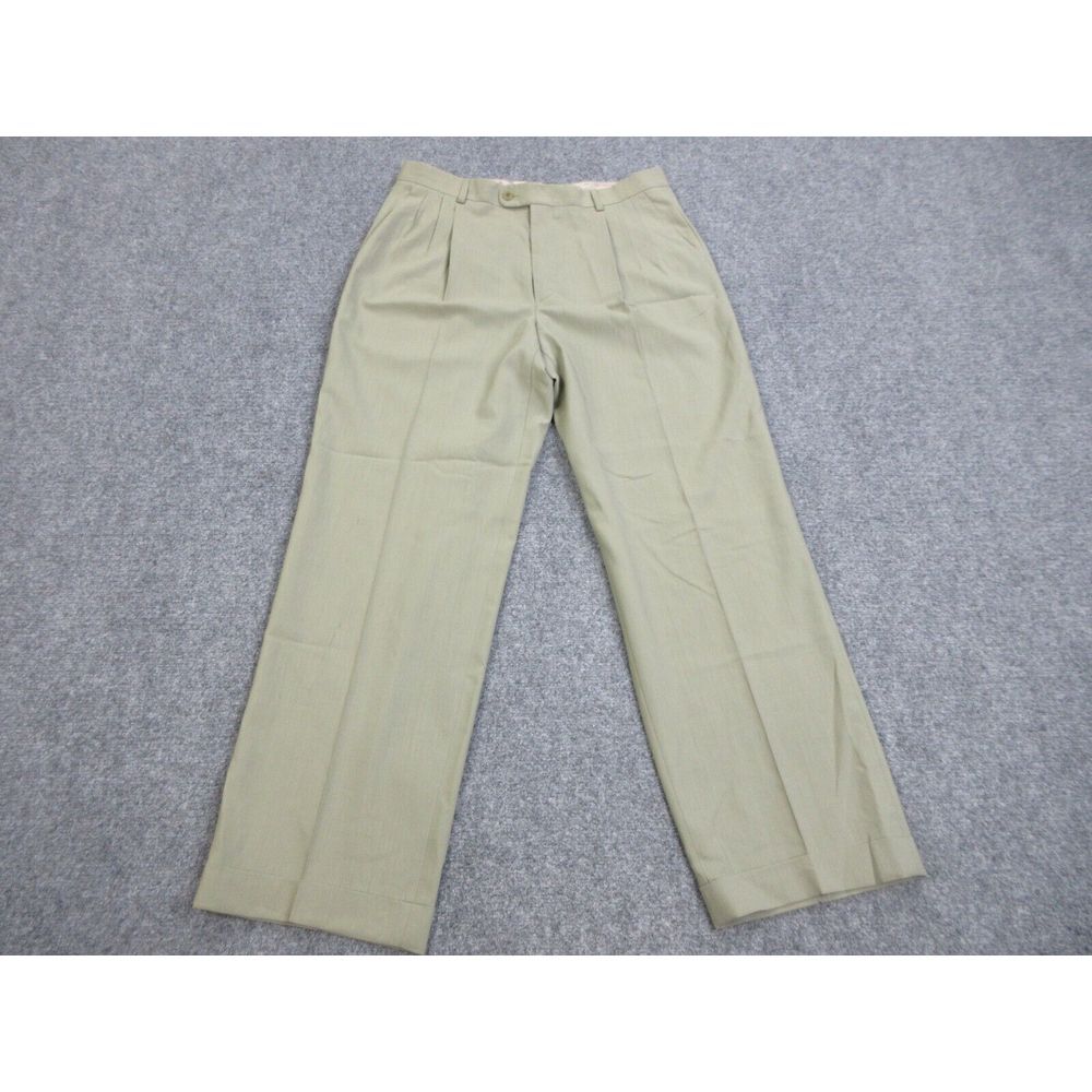 Zanella Pants Mens 34 Green Slacks Dress Pleated Wool Stretch Cuffed‎ 34X30